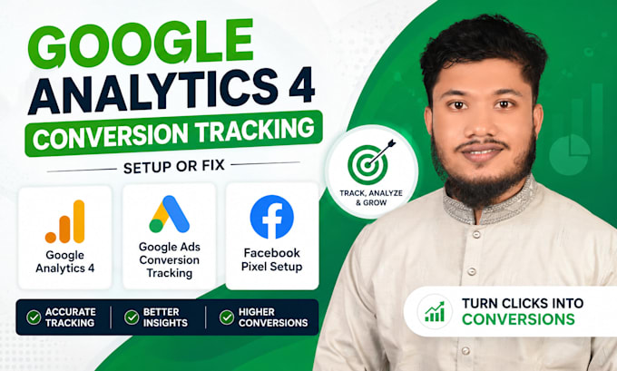 setup or fix google analytics 4, ads conversion tracking, facebook pixel, gtm