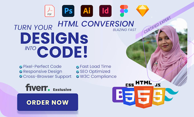 convert your psd, figma, sketch design to html website