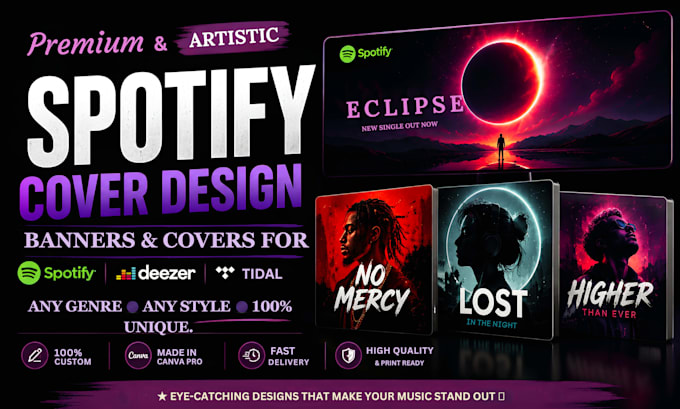 design premium and artistic spotify, deezer and tidal banners in canva pro