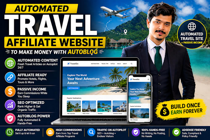create a travel affiliate website for hotels, flights and passive income