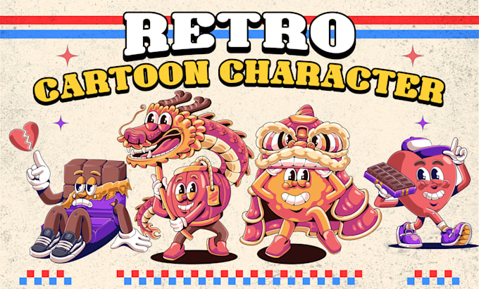 draw retro cartoon vintage character for mascot and logo