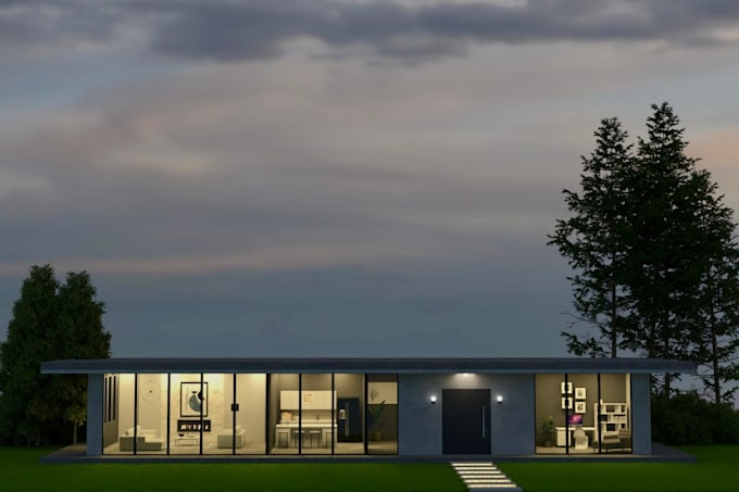 do a professional minimalistic exterior design with realistic 3d rendering