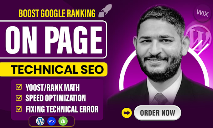 do onpage SEO technical optimization on wordpress, shopify, wix website