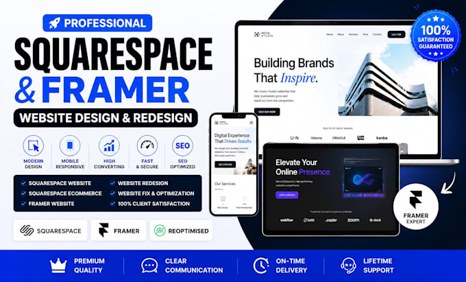 fix redesign and design a modern squarespace website or framer site