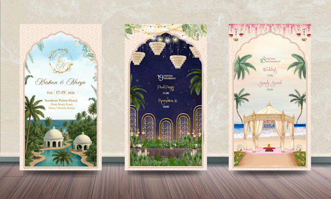 design indian caricature wedding invitation video