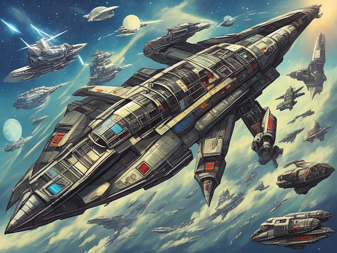 do an original space scenes, any science fiction, spaceships