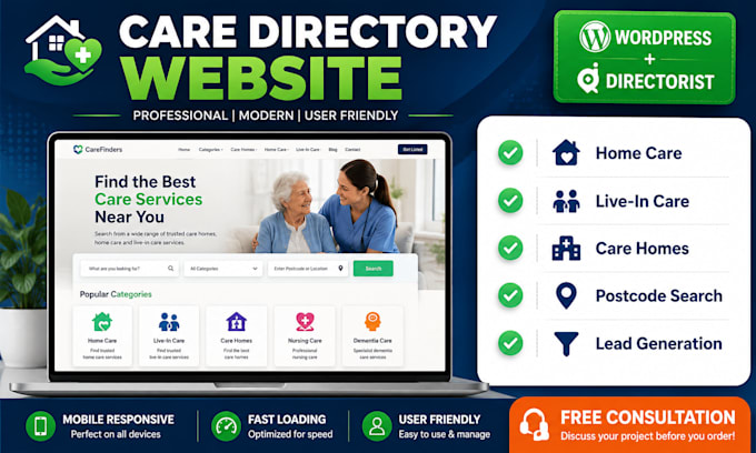 build a professional care home, home care, and live in care directory