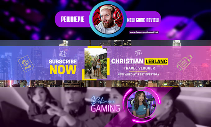 design a professional youtube channel art banner