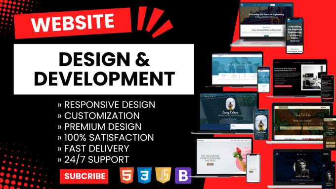 Design and develop full website using html css javascript and bootstrap ...