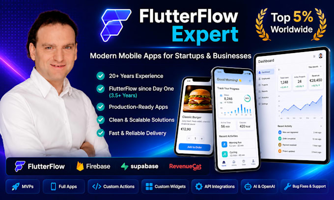 handle any flutterflow job develop, enhance and fix using firebase or supabase
