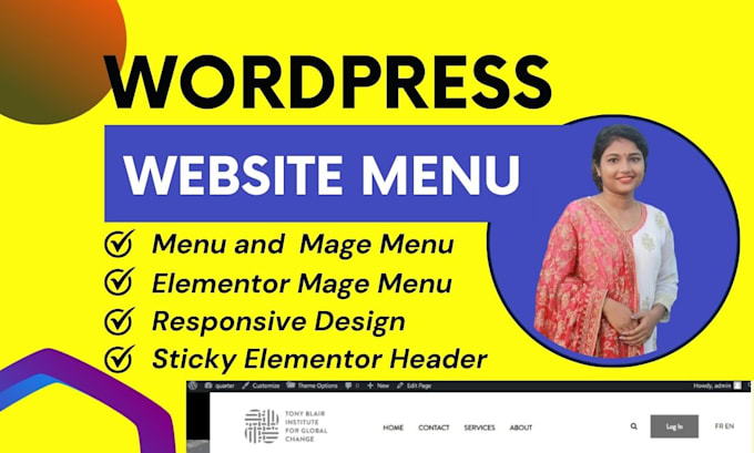 design wordpress header, mega menu, footer, website header with elementor pro