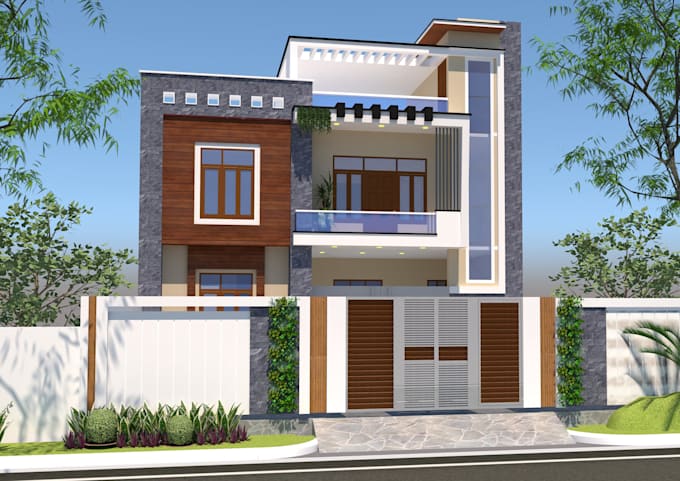 design exterior 3d front elevation of house architecture