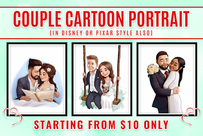 create magical couple portraits in disney or pixar style
