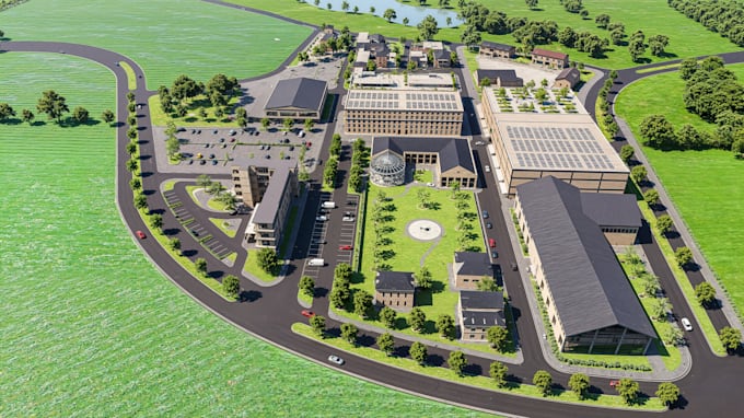 do masterplan 3d rendering and 2d site plan render