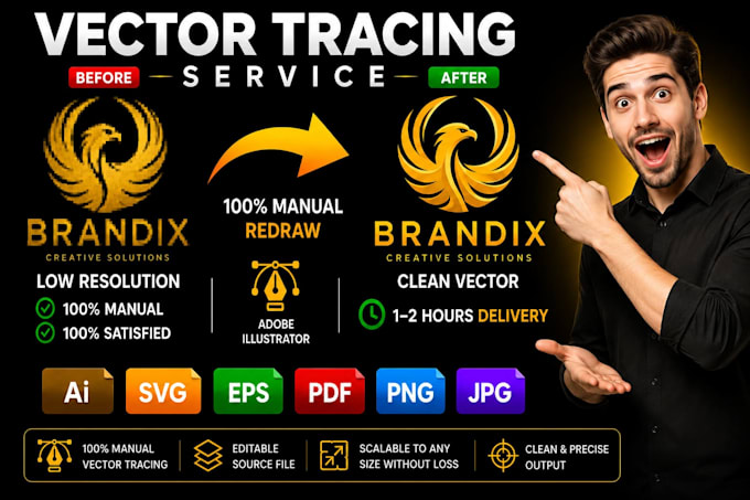 manuallly vector trace, redraw, and recreate your logo or image into vector