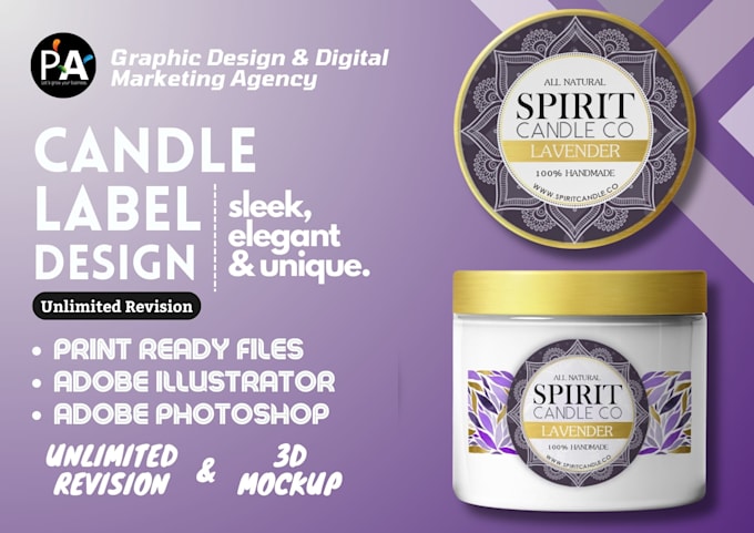 do creative candle label design, cosmetic label design and packaging design