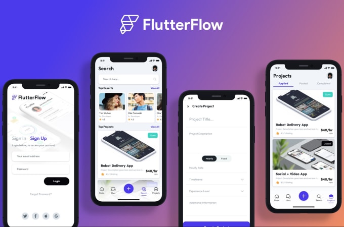 Create no code app flutterflow app development figma ui design flutter ...