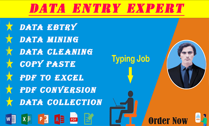 do data entry, data copy paste, data analysis, web scraping, pdf convert, excel