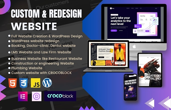 create a full website and website redesign with customization in wordpress