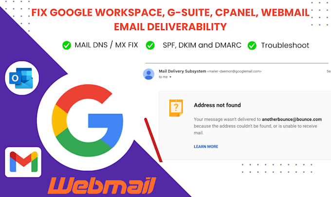 fix google workspace, g suite, cpanel, webmail email deliverability issues