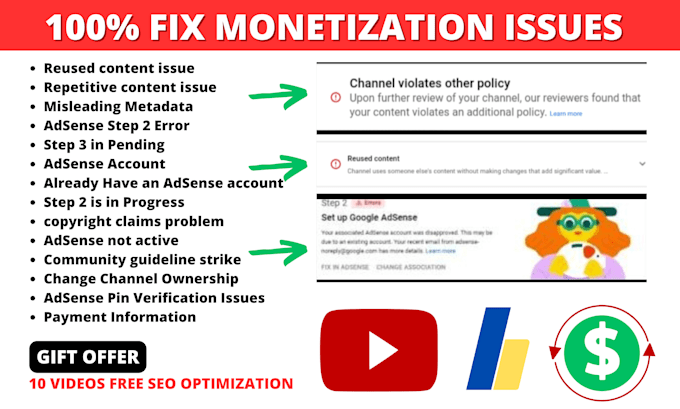 review your youtube channel and solve all monetization issues