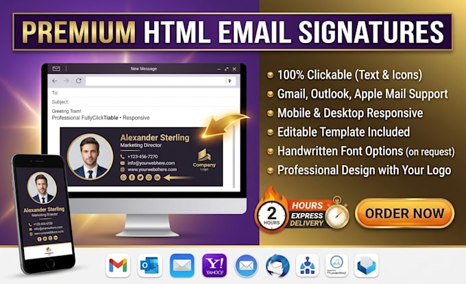 design clickable HTML email signature, gmail and outlook email signature