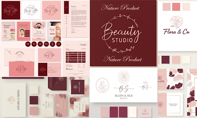 create a minimalist beauty brand identity with logo and branding kit