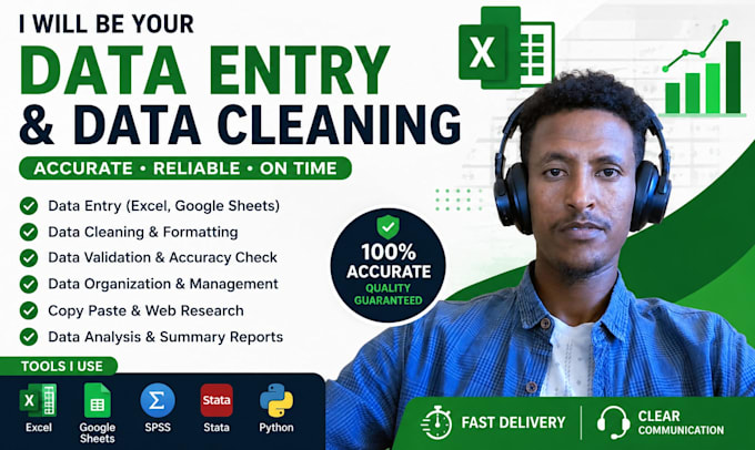 do data entry, data cleaning and data analysis with accuracy