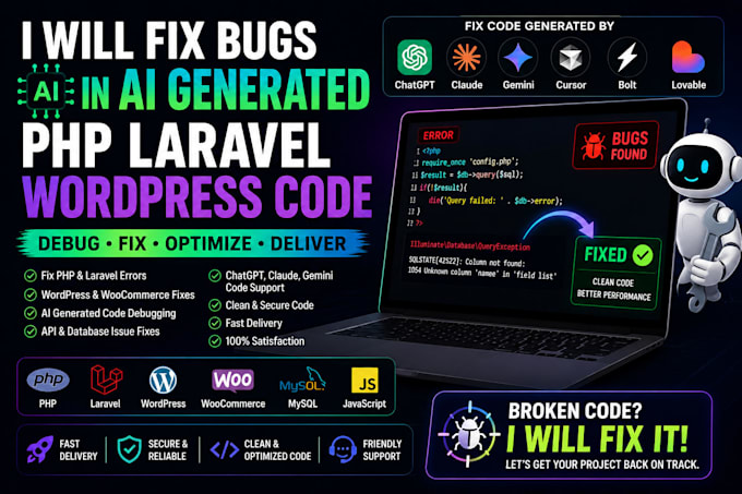 fix bugs in ai generated PHP laravel wordpress code