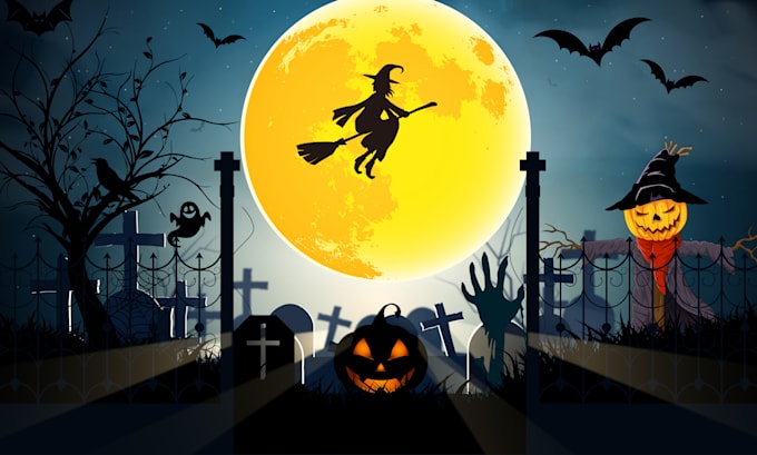 draw mesmeric custom halloween illustration for you