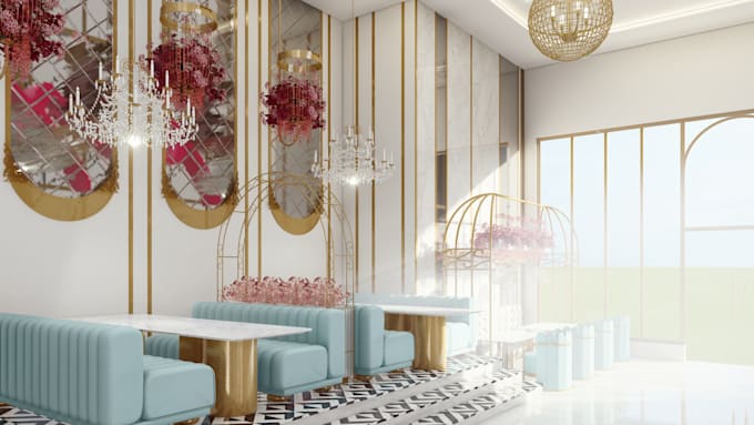 design and render modern cafe and bakery interior design