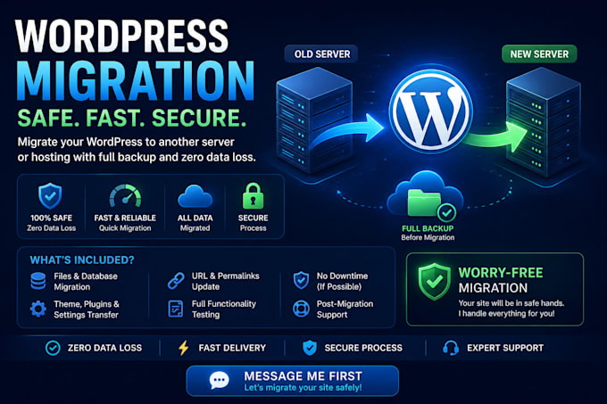 migrate your wordpress to another server or hosting with backup