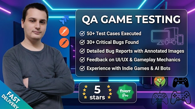 test and review your game and report bugs with detailed screenshots
