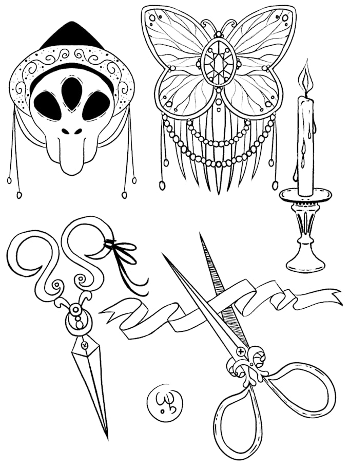 design a tattoo in black lines