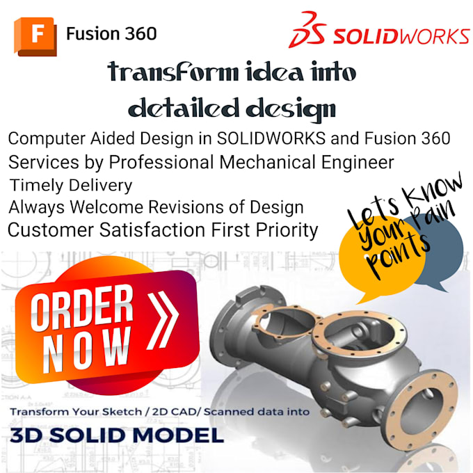 3d cad mechanical design in solidworks, fusion 360