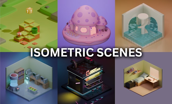 create a 3d stylized isometric scene