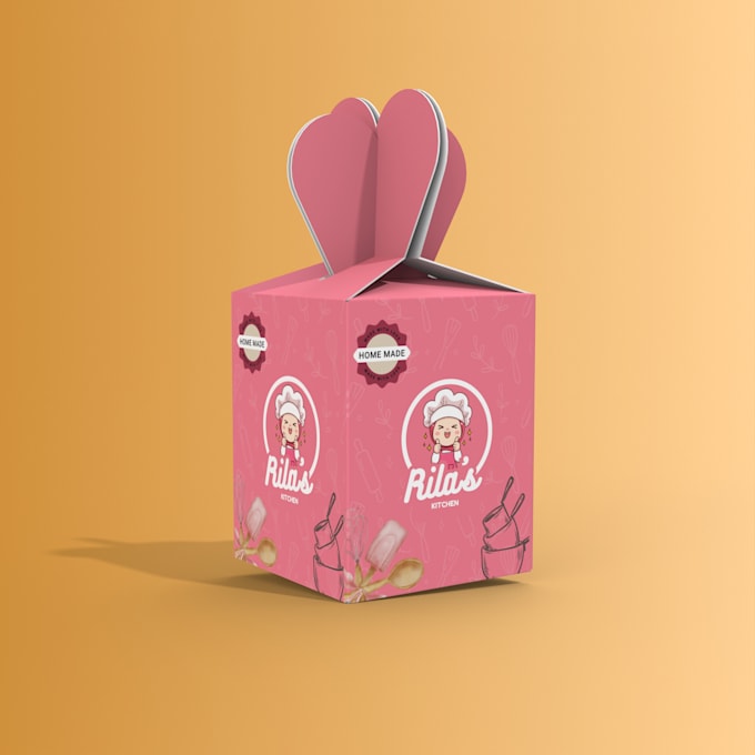 do unique cake packaging design, with 3d mockup, dieline