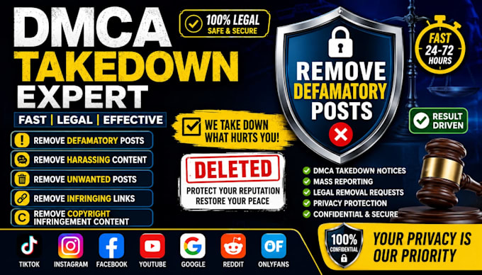 delete,remove,takedown,defaming post,harassing content instagram facebook tiktok