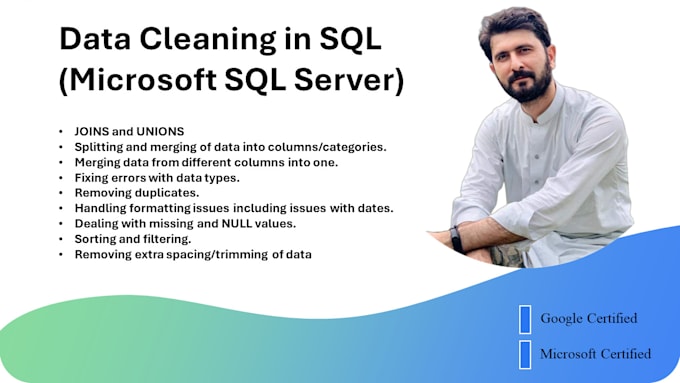 Do data cleaning, in sql microsoft sql server by Shahab_nawaz | Fiverr