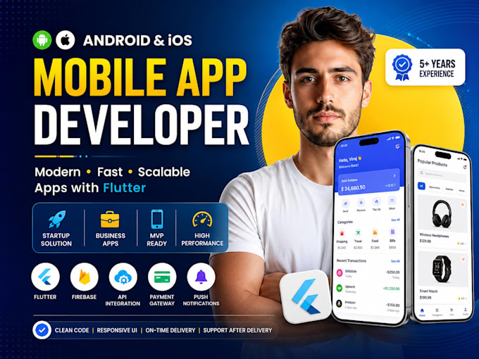 develop flutter mobile app for android and ios