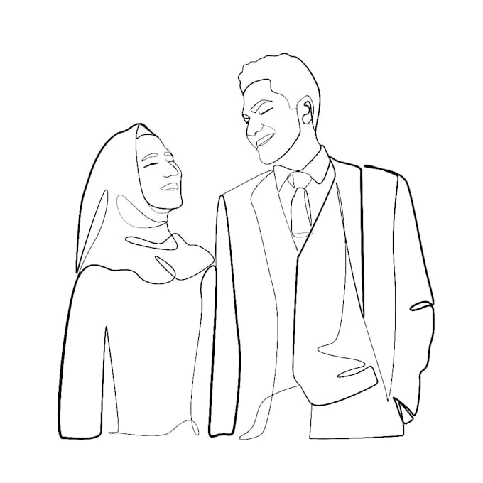 create intimate romantic couple line art potrait to celebrate your love story