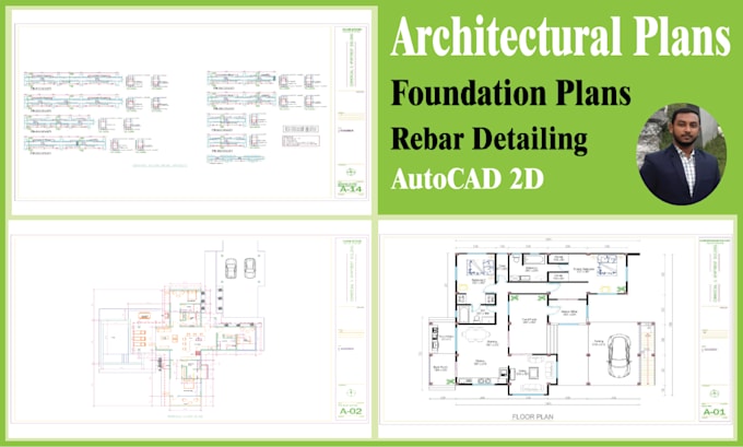 draw foundation plan, structural rebar details in autocad 2d