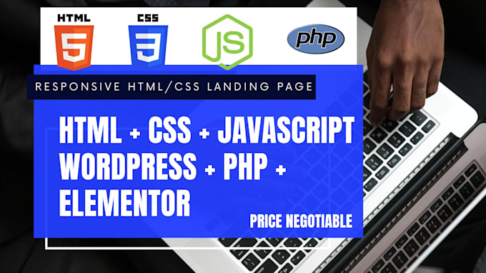 develop a responsive HTML CSS js landing page or website