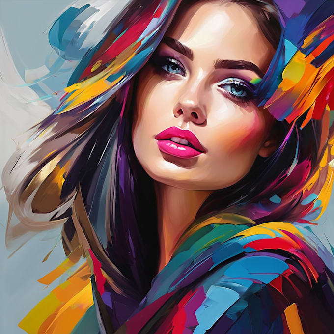 Draw Abstract Art Colorful Digital Oil Painting Portrait By