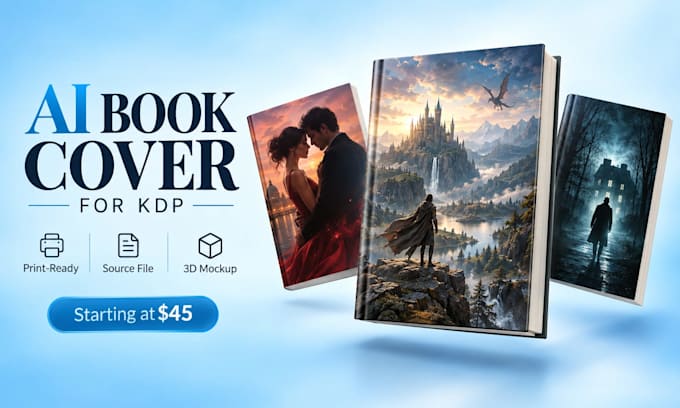 design an ai book cover for amazon KDP with print ready files