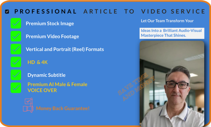 turn blog post, text, script, article to video 4k, voice over with stock footage