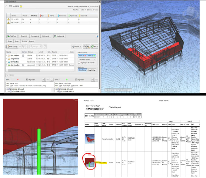 create clash detection report and simulation of the construction with navisworks