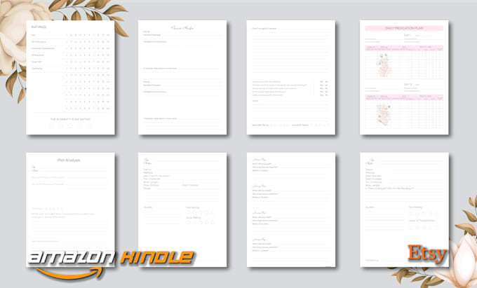 design digital journal, planner and tracker for kdp etsy