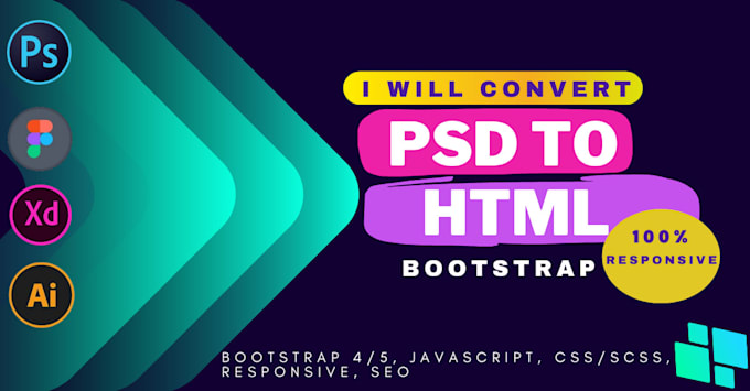 convert psd to html, figma to html, xd to html responsive bootstrap 5