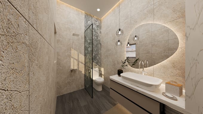 do bathroom interior design in 3d with a realistic render